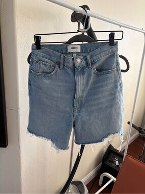 Agolde Stella Light Wash Raw Hem Denim Shorts